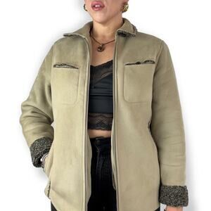WOOLRICH khaki faux suede shearling winter coat
